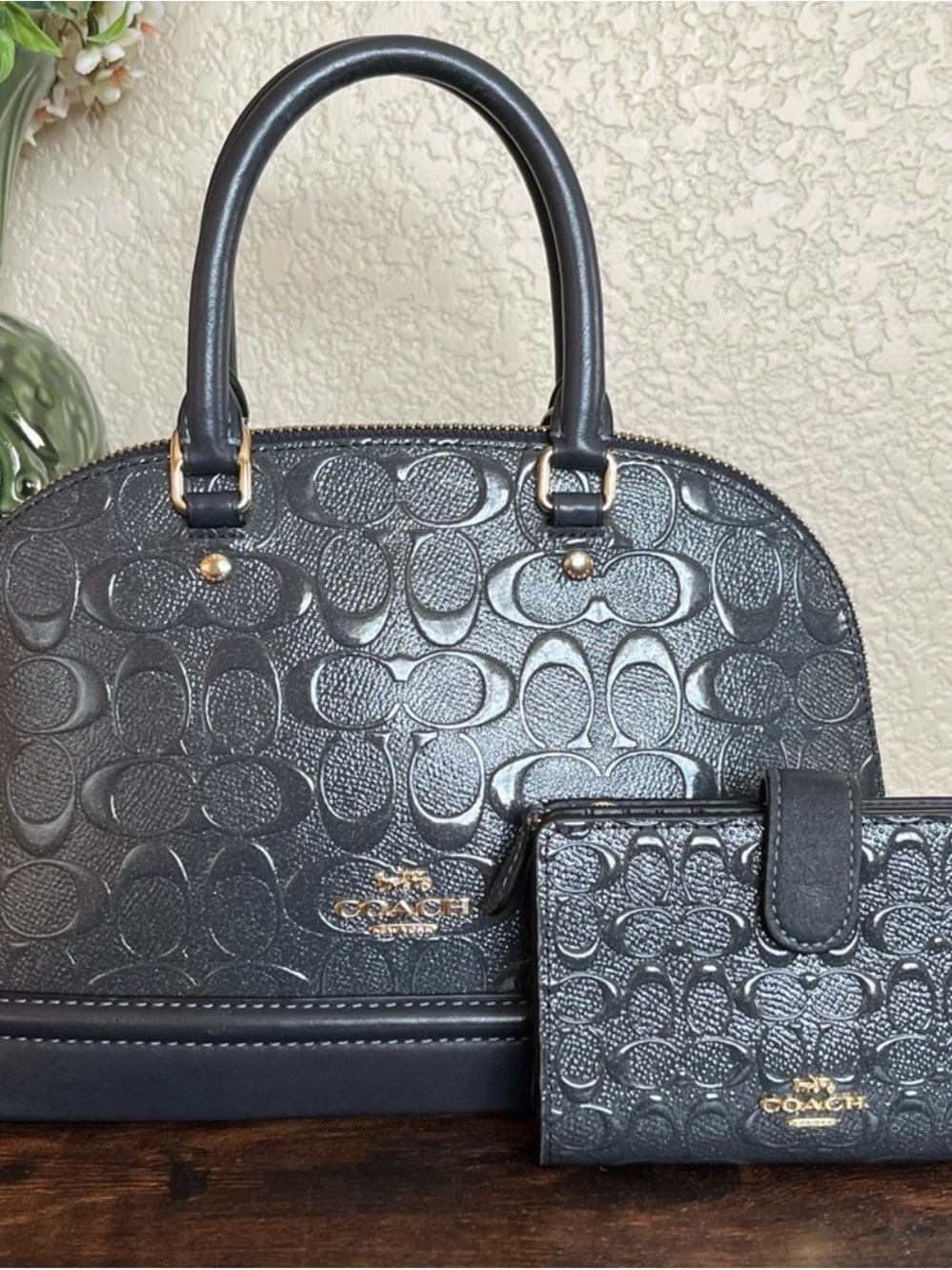 COACH SET Mini Sierra Satchel
Handbag Debossed Patent
Leather, Charcoal